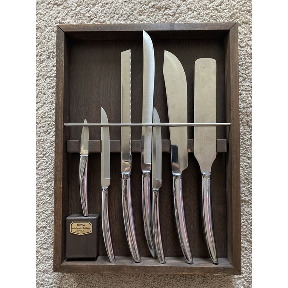 Saladmaster Kitchen Vintage Saladmaster Cutlery Set Of 7 Knives W Wooden Holder Poshmark
